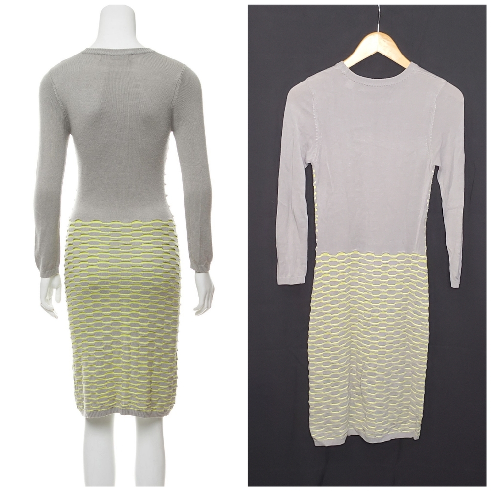 CUT25 BY YIGAL AZROUËL Grey & Yellow Weave Knee-Length Sweater Dress Size Small - Picture 2 of 11